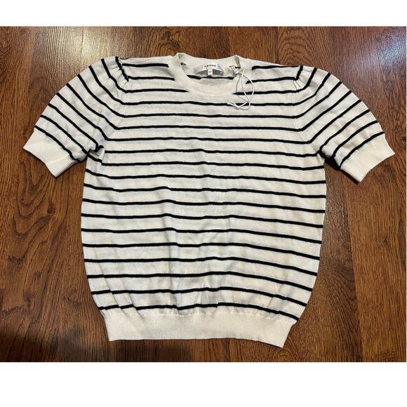 Frame Women's Short Sleeve Cotton/Linen Blend Sweater Striped Sz Small Timeless - Picture 1 of 6